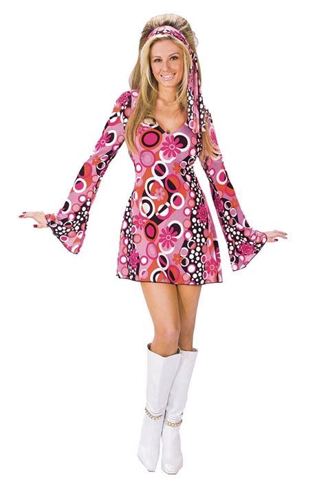 Ladies 1960s 70s Disco Retro Hippie Go Go Girl Costume 60s 1970s
