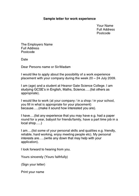Cover Letter For Work Experience Placement Planner Template Free