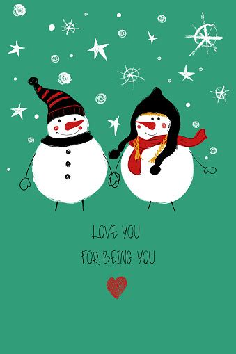 Love Card With Cute Snowmans Stock Illustration Download Image Now