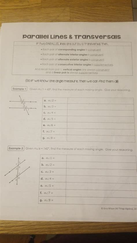 Gina Wilson Unit Geometry Parallel Lines And Transversals Unit Parallel Lines And