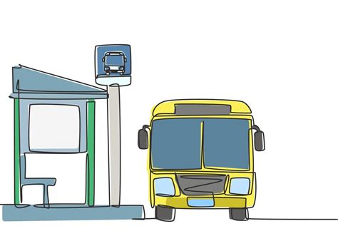 Dibujo De Una Sola Línea De Parada De Autobús Con Refugio Cartel De