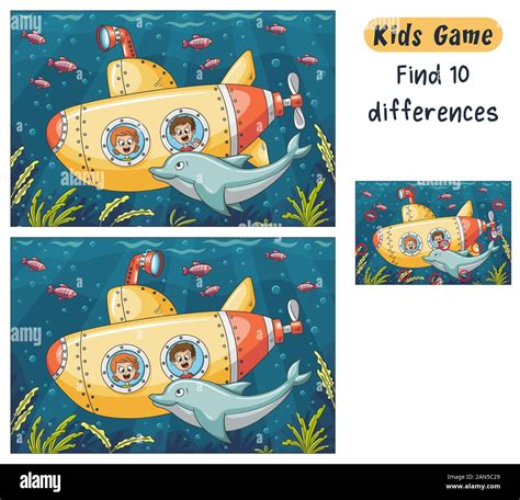 Find 10 Differences Funny Cartoon Game For Kids With Solution Vector