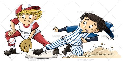 Ilustración De Dos Niños Jugando Béisbol Dibustock Dibujos E Ilustraciones Infantiles Para