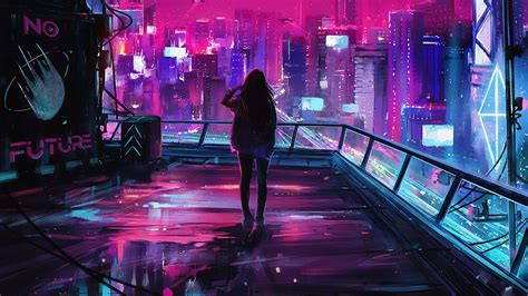 X Woman In Cyberpunk City K Wallpaper HD Fantasy K Wallpapers Images Photos And