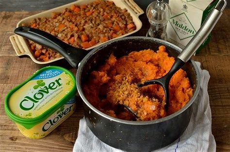 Vegetarian Cottage Pie With Garlic Butter Sweet Potato Mash Buttered
