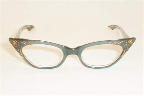 Vintage Womens Eyeglasses Cats Eye Frames Black And White