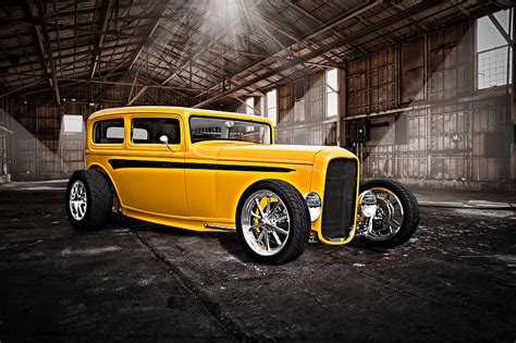 Hd Wallpaper Yellow And Black Muscle Car Retro Hangar Classic Hot