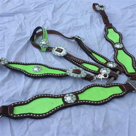 Max 43 Off Horse Tack Lot Lime Greenninlay On Leather Headstall And