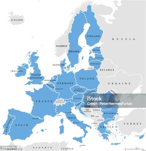 De Landen Van De Europese Unie Engels Labelen Politieke Kaart