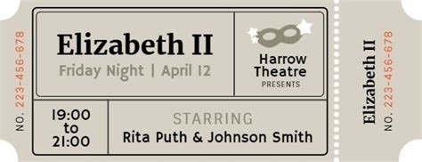 Grey Vintage Theater Ticket Template And Ideas For Design Fotor