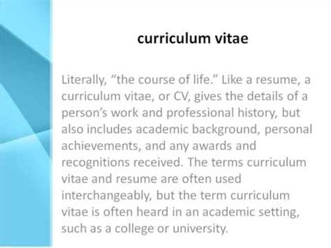 When to use a cv and when to use a resume when applying in the us or canada. Curriculum vitae Definition - What Does Curriculum vitae ...