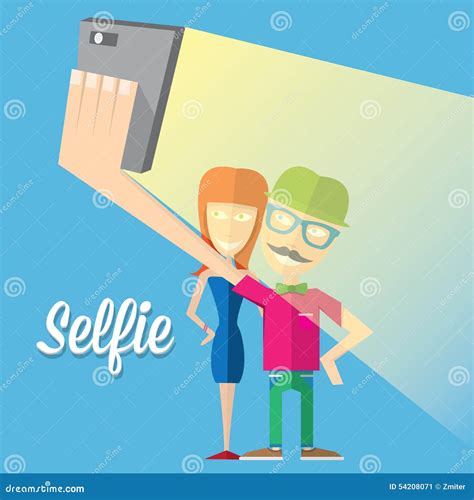 Groupfie A Group Selfie By Phone Cartoon Vector 45906059