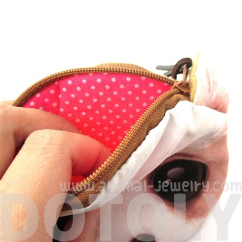 White Puppy Dog Face With Big Eyes Shaped Soft Fabric Zipper Coin Purse