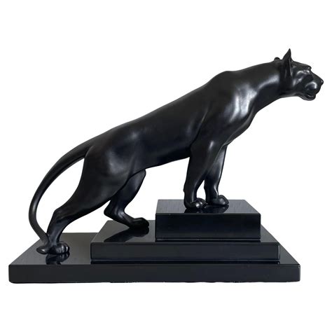 großer schwarzer patinierter art deco panther skulptur baghera original max le verrier im