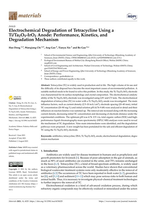 Pdf Electrochemical Degradation Of Tetracycline Using A Ti Ta O Iro