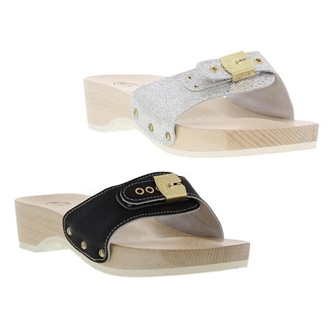 Scholl Pescura Heel Womens Slip On Wooden Sandals Clogs Size UK 4 8 EBay
