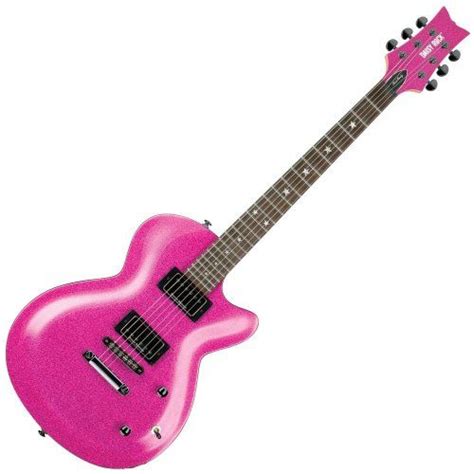 A Pink Guitar Is Shown Against A White Background