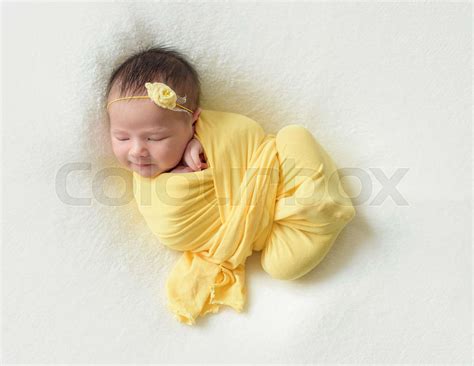 Sleeping Newborn Baby Girl Stock Image Colourbox