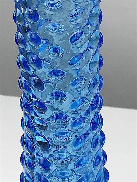 Pair Of Murano Italian Blue Glass Vases With Clear Bubbles 1970s