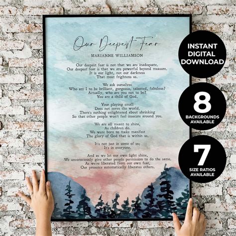Our Deepest Fear V3 Marianne Williamson Poem Mourning Etsy