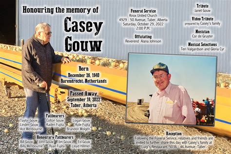 Casey Gouw Sr. - 1940 - 2022 - Southland Funeral Chapel - Taber, Alberta