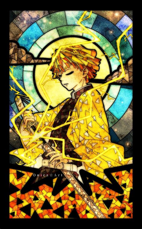 Zenitsu Agatsuma Demon Slayer Stained Glass Anime Artwork