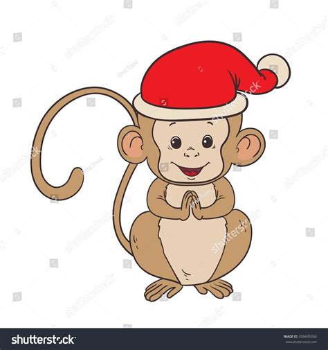 Funny Cartoon Monkey Christmas Cap Vector Stock Vector 339435350