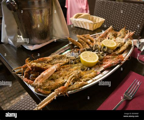 Costa Blanca Spain Alicante Seafood Platter Typical Of Marina