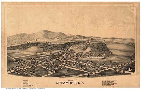 Altamont New York 1889 Birds Eye View Old Map Reprint Old Maps