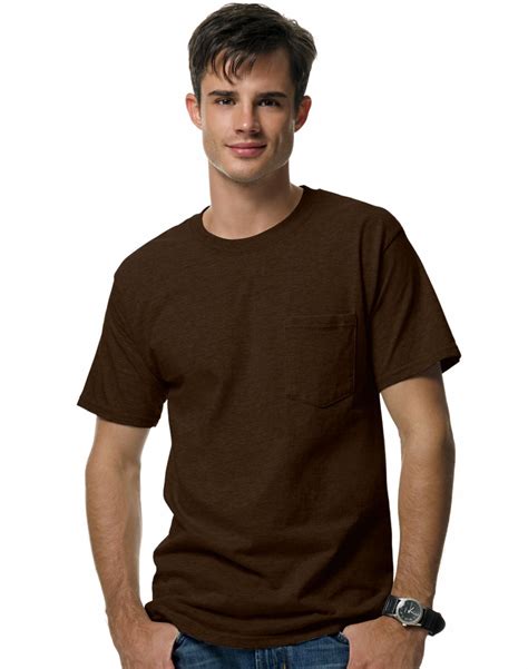 Hanes Hanes Beefy T Men`s Pocket T Shirt 5190 Xl Dark Chocolate