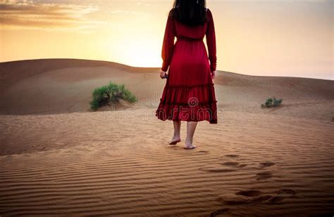Woman Walking In The Desert Stock Photo Image Of Landscape Freedom