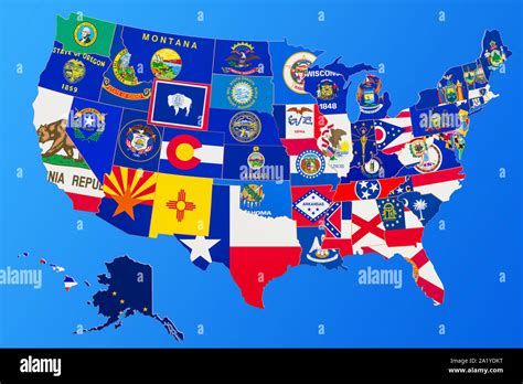 United States America Map State Flags Rendering Isola