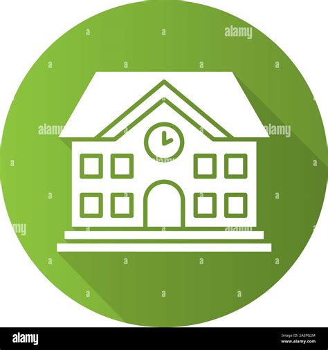 School Building Flat Design Long Shadow Glyph Icon University Vector