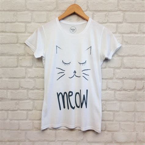 Womens Printed Cat T Shirt Ladies Meow Graphic Printed White T Shirt