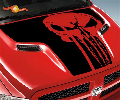 Dodge 2010 2018 Fits Ram 1500 2500 Punisher Skull Grunge Hood Logo