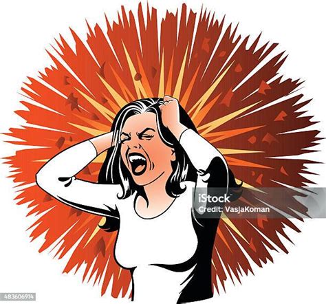Desperate Screaming Woman On Angry Background Stock Illustration