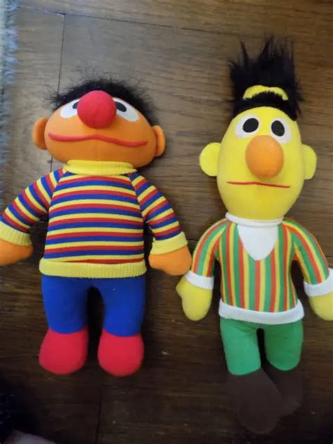 Vtg Lot Playskool Sesame Street Bert And Ernie Plush Soft Dolls 12 1984
