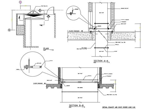 Section Details Of Exhaust Air Duct Riser In Autocad 2d Dwg Drawing