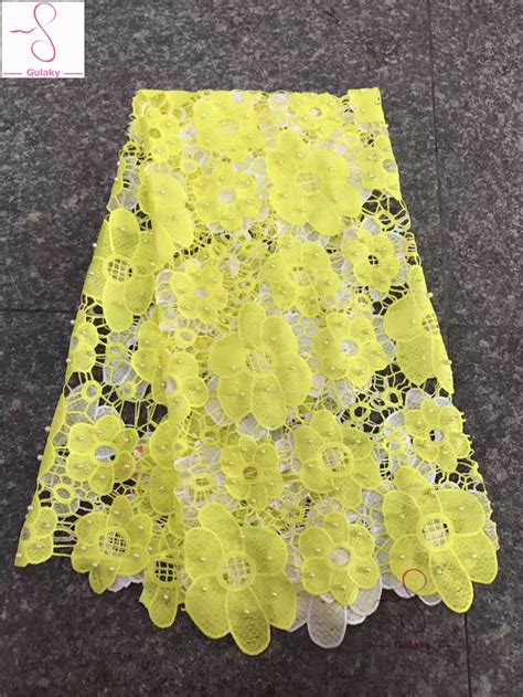 high quality african chemical lace fabric water soluble yellow nigerian guipure wedding dress