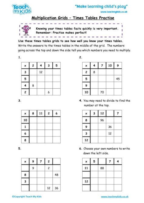 Multiplication Grids Times Tables Practise Tmk Education