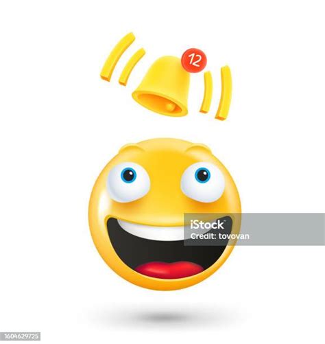 Yellow Cute Emoji Face With Notification Bell New Messages Concept 3d