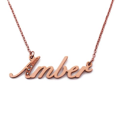 Amber Name Necklace Italic Personalized Jewellery Silver Etsy