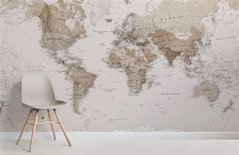 Earth Tone World Map Wallpaper Mural