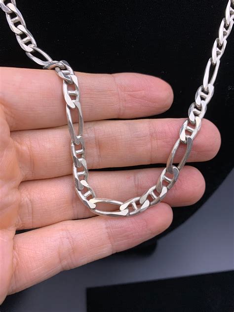 Vintage Figaro Chain Link Sterling Silver Necklace 925 Italian 7 Mm