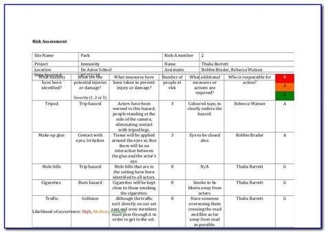 Blank Risk Assessment Form For Schools