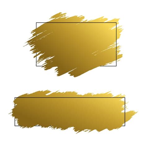 Premium Vector Gold Brush Strokes With Line Frame On White Background