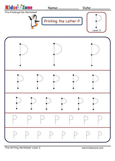 Preschool Letter P Tracing Worksheet Different Sizes Kidzezone