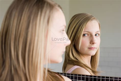 Teenage Girl Looking In The Mirror Picture And Hd Photos Free Download On Lovepik