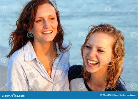 Pretty Laughing Teen Faces At Beach Stock Photo Image 7946130