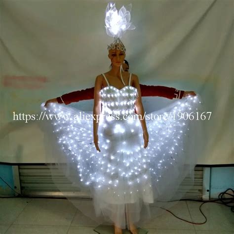 2016 Led Luminous Evening Party Dress Sexy Women Stage Costumes Light Up Performance Clothes For